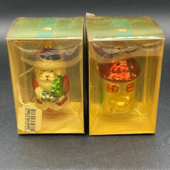 Vintage Kurt S.Adler Christmas Tree Ornaments Glass Santa & Round Cottage - Picture 1 of 8